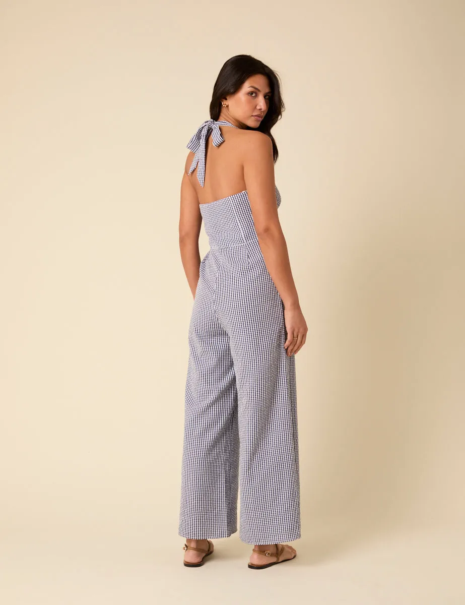 Blue Gingham Halterneck Jumpsuit sold by Nobody's Child product image thumbnail 5