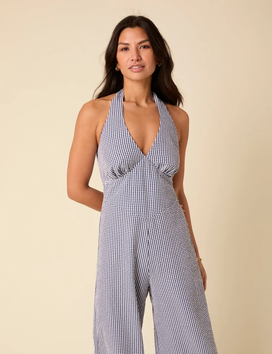 Blue Gingham Halterneck Jumpsuit sold by Nobody's Child product image thumbnail 3