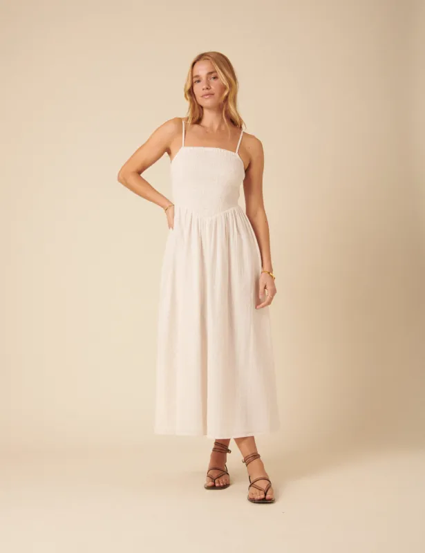 Stone Ruched Drop Waist Imogen Midi Dress sold by Nobody's Child