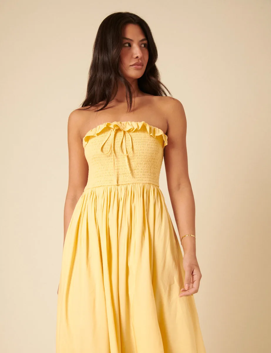 Butter Yellow Bandeau Bela Midi Dress sold by Nobody's Child product image thumbnail 3