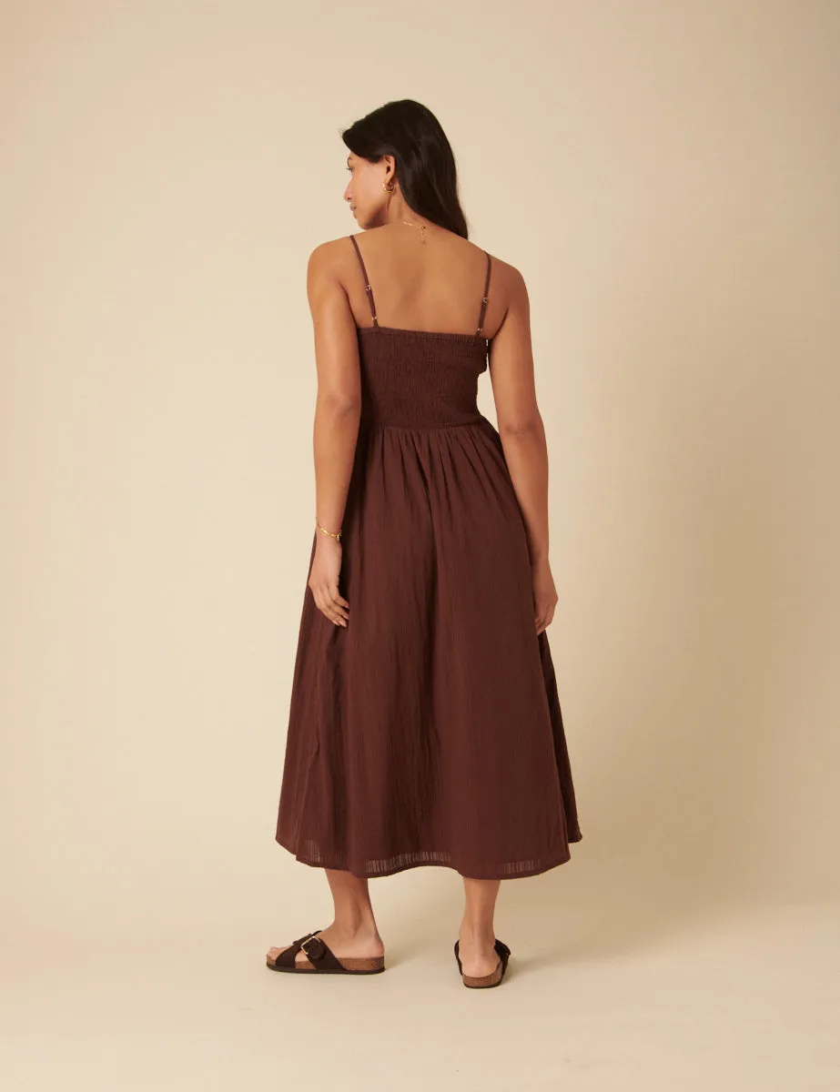 Brown Ruched Drop Waist Imogen Midi Dress sold by Nobody's Child product image thumbnail 5