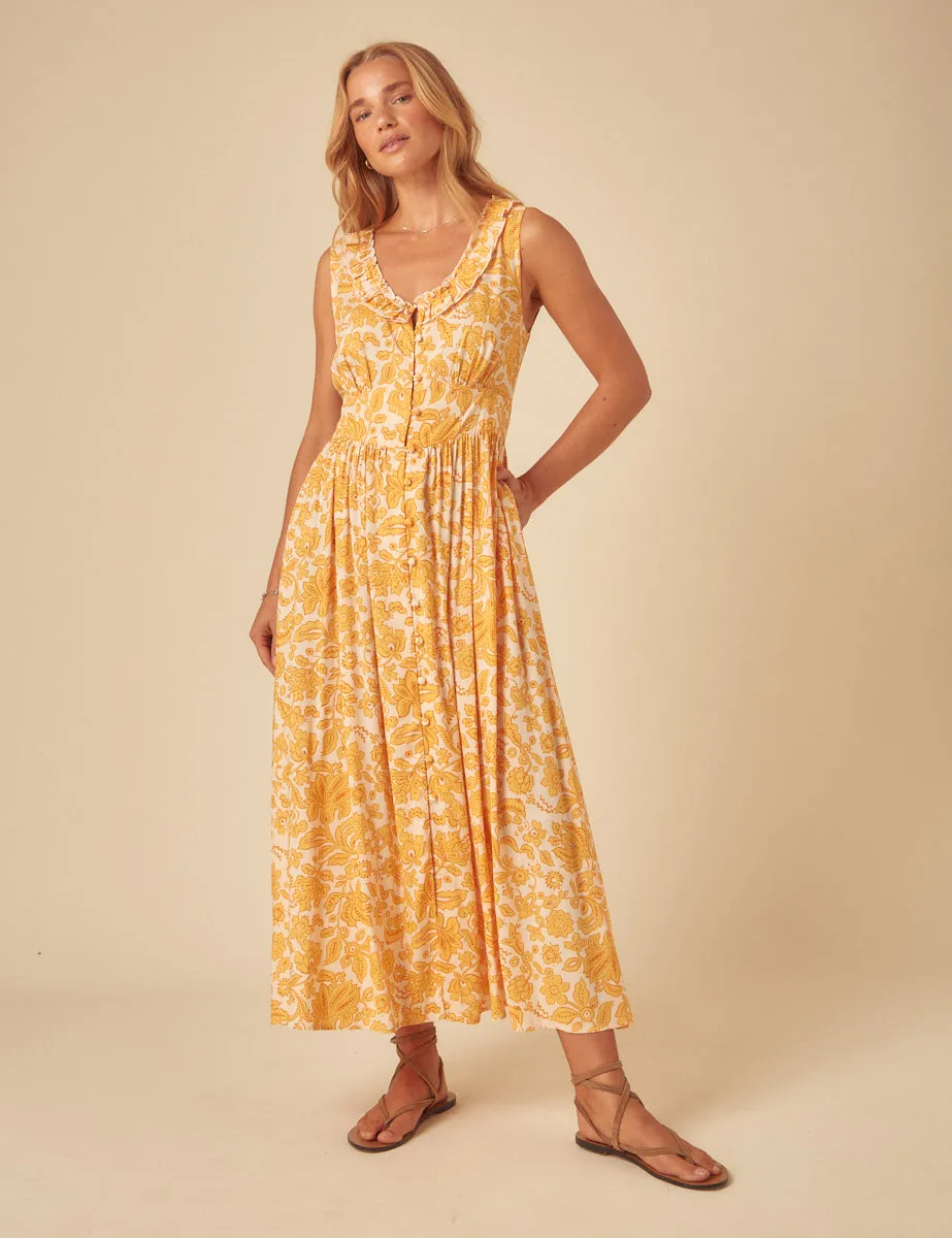 Yellow Printed Sleeveless Flossie Midi Dress sold by Nobody's Child product image thumbnail 4