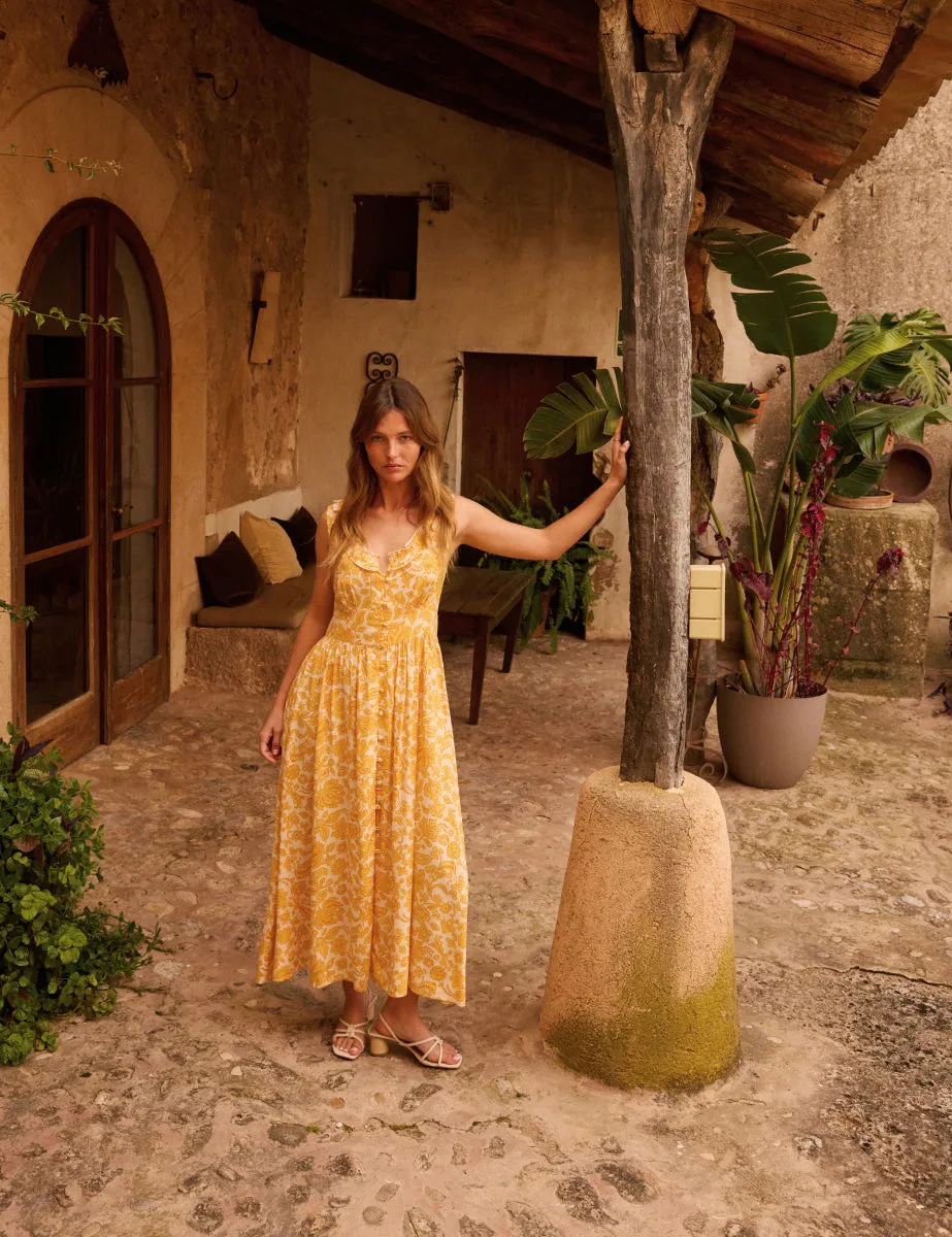 Yellow Printed Sleeveless Flossie Midi Dress sold by Nobody's Child