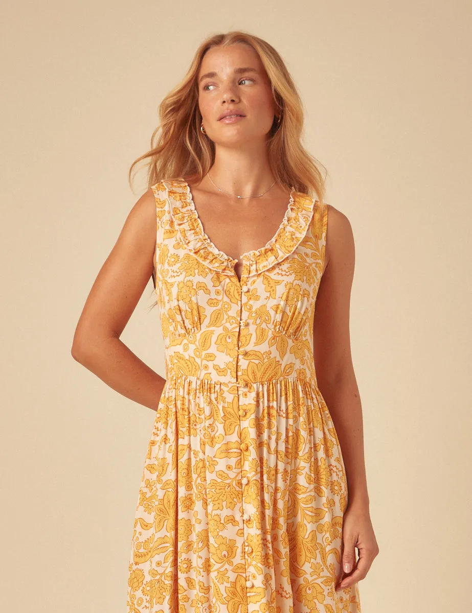 Yellow Printed Sleeveless Flossie Midi Dress sold by Nobody's Child product image thumbnail 3