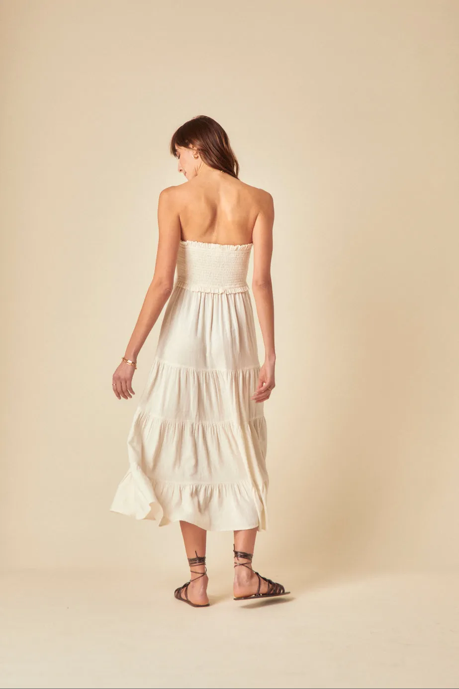 Stone Linen-blend Bandeau Shirred Maisie Midi Dress sold by Nobody's Child product image thumbnail 5