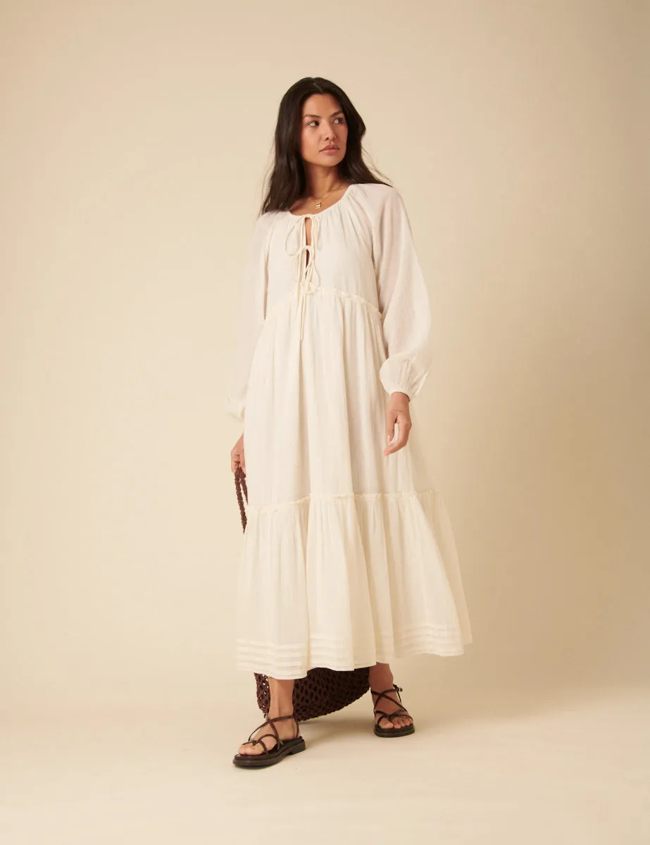 White Tie Front Balloon Sleeve Tiered Adley Midi Dress sold by Nobody's Child product image thumbnail 3