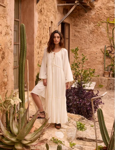 White Tie Front Balloon Sleeve Tiered Adley Midi Dress sold by Nobody's Child