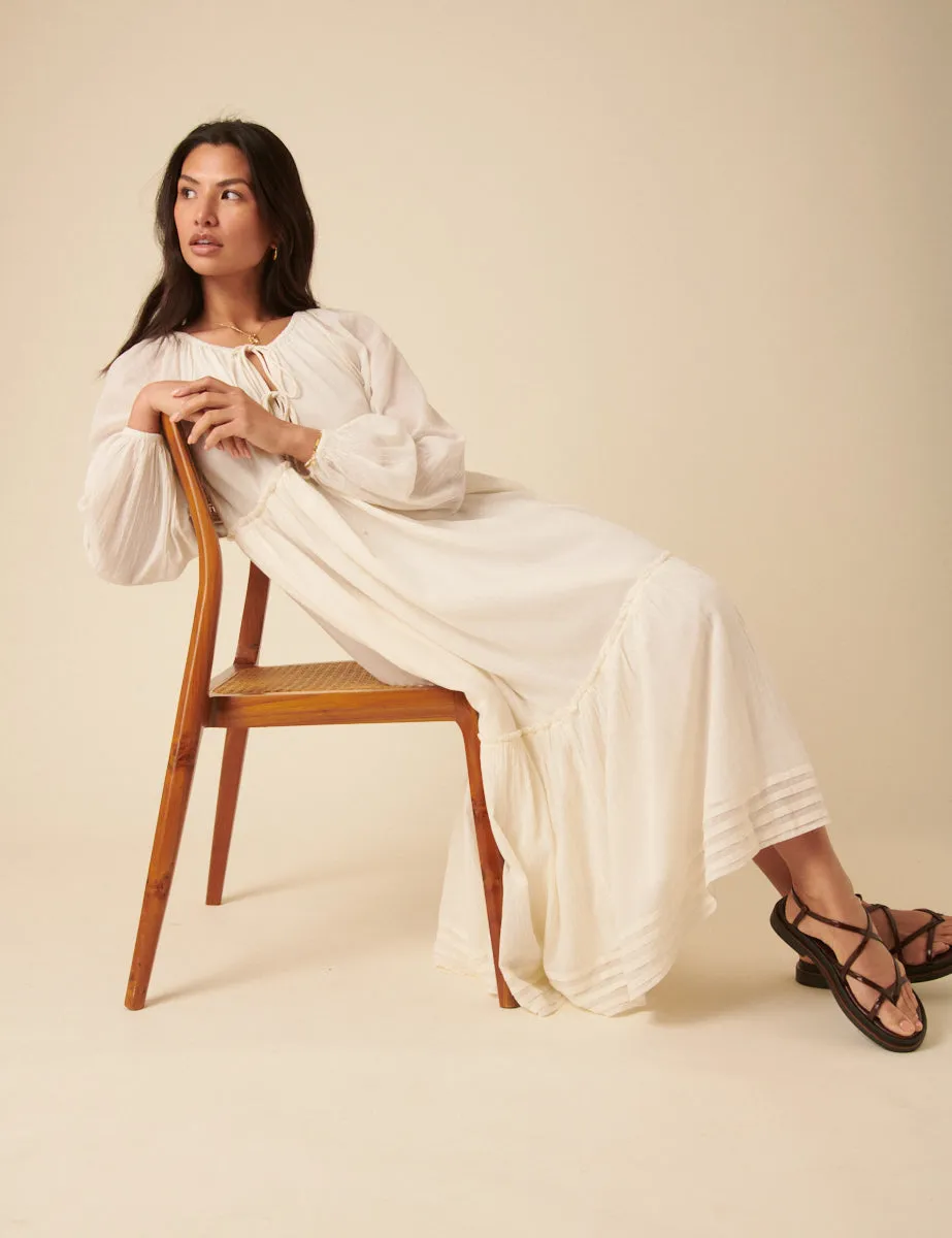 White Tie Front Balloon Sleeve Tiered Adley Midi Dress sold by Nobody's Child product image thumbnail 5