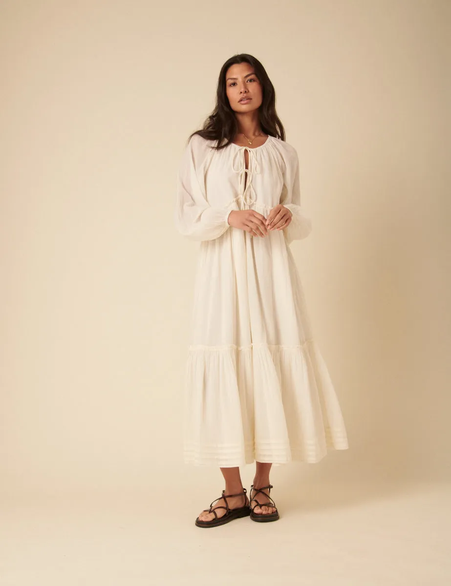 White Tie Front Balloon Sleeve Tiered Adley Midi Dress sold by Nobody's Child product image thumbnail 2