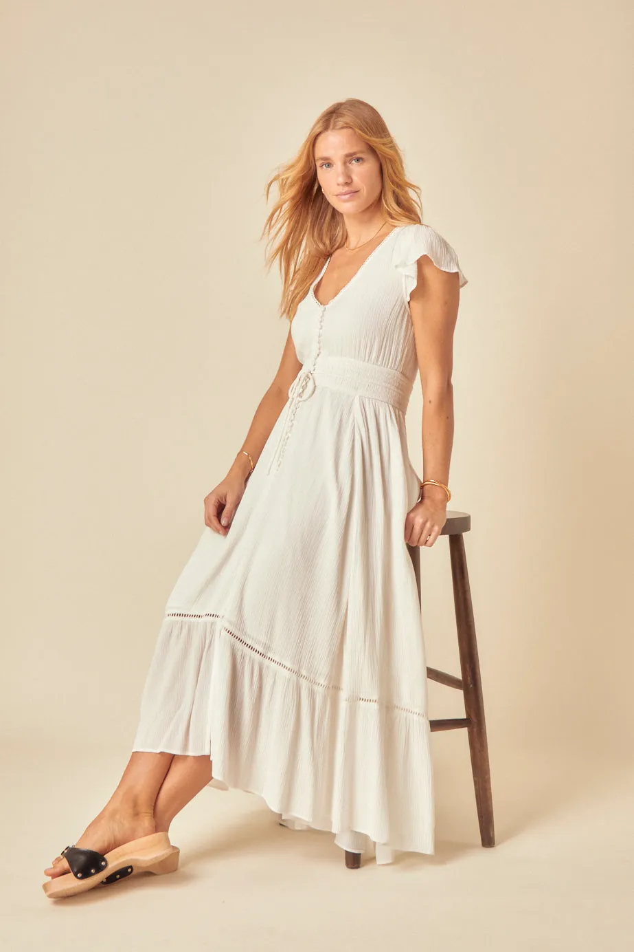White V-neck Frill Veda Midi Dress sold by Nobody's Child product image thumbnail 5