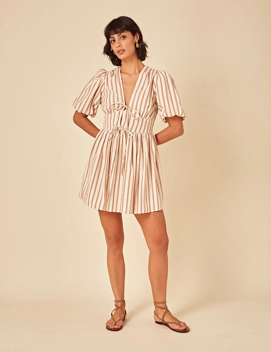 Stone Striped Tie Front Scarla Mini Dress sold by Nobody's Child product image thumbnail 3