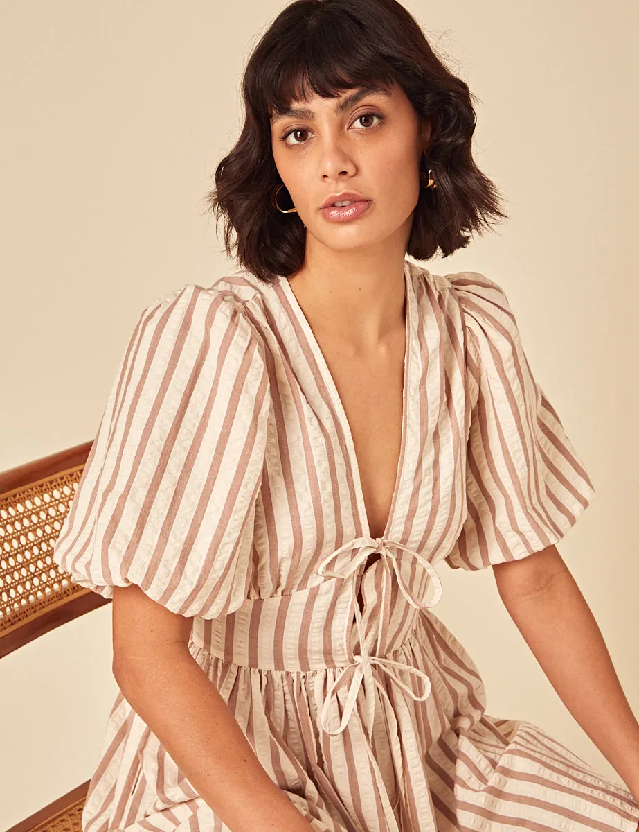 Stone Striped Tie Front Scarla Mini Dress sold by Nobody's Child product image thumbnail 2