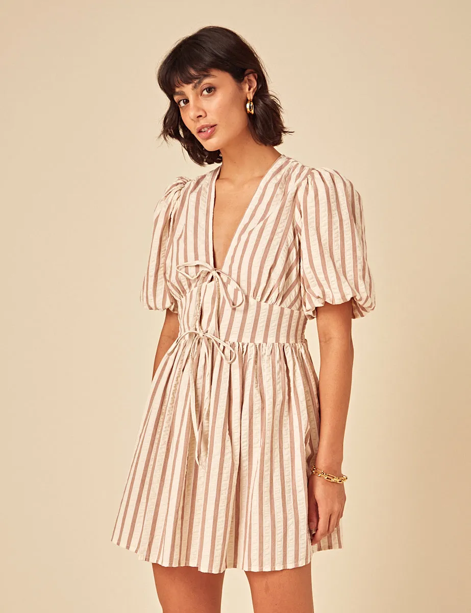 Stone Striped Tie Front Scarla Mini Dress sold by Nobody's Child