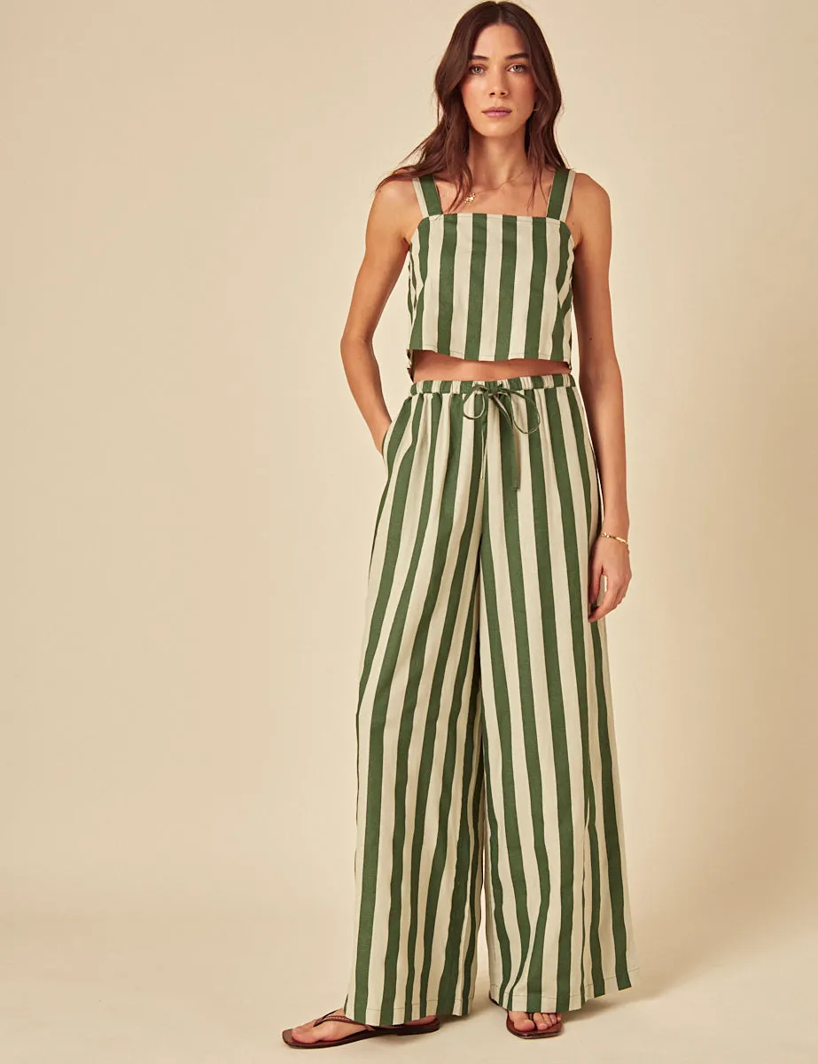 Green Linen-blend Striped Trousers sold by Nobody's Child
