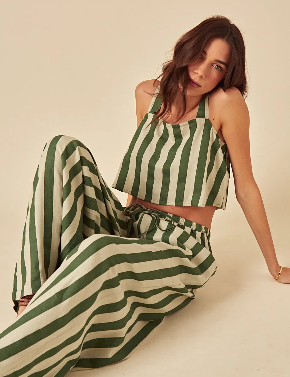 Green Linen-blend Striped Trousers sold by Nobody's Child product image thumbnail 2