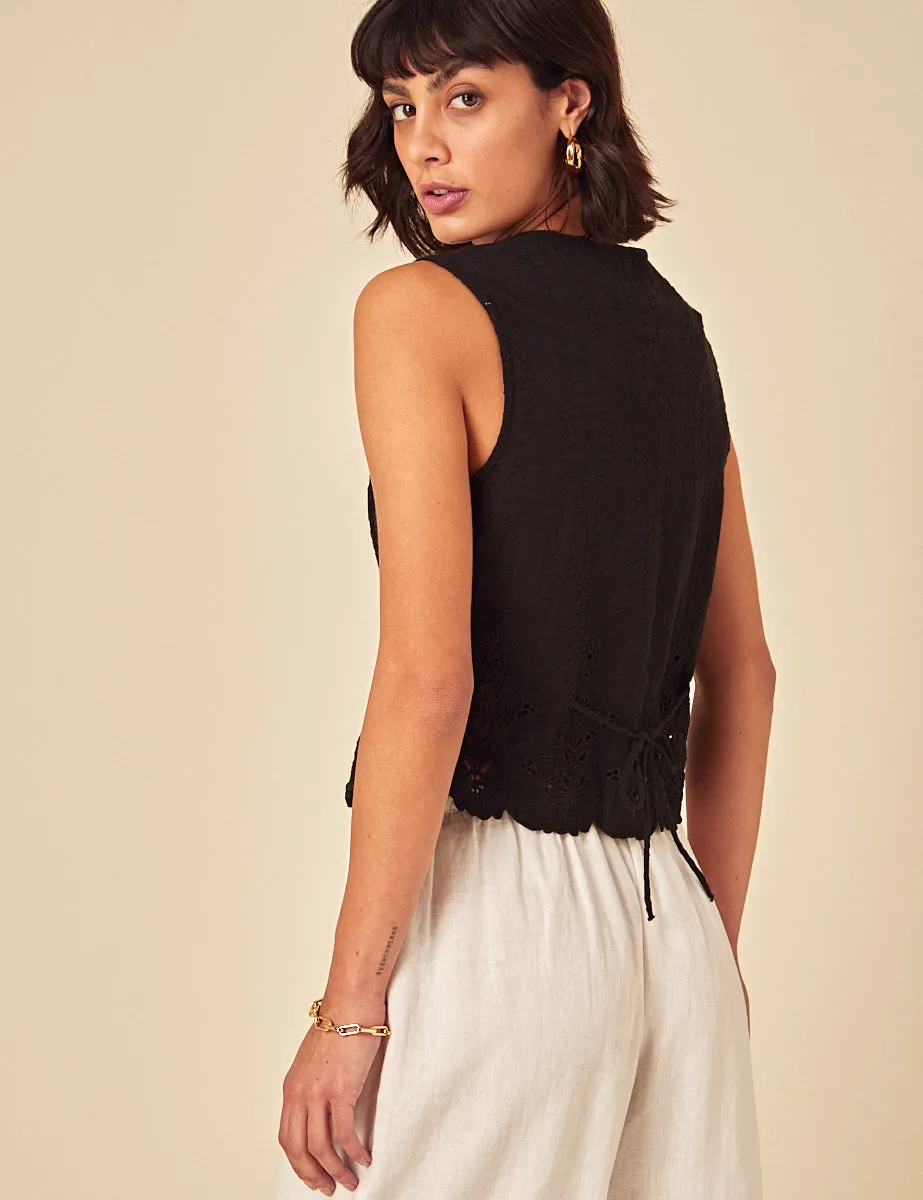 Black Sleeveless Broderie Anglaise Top sold by Nobody's Child product image thumbnail 5