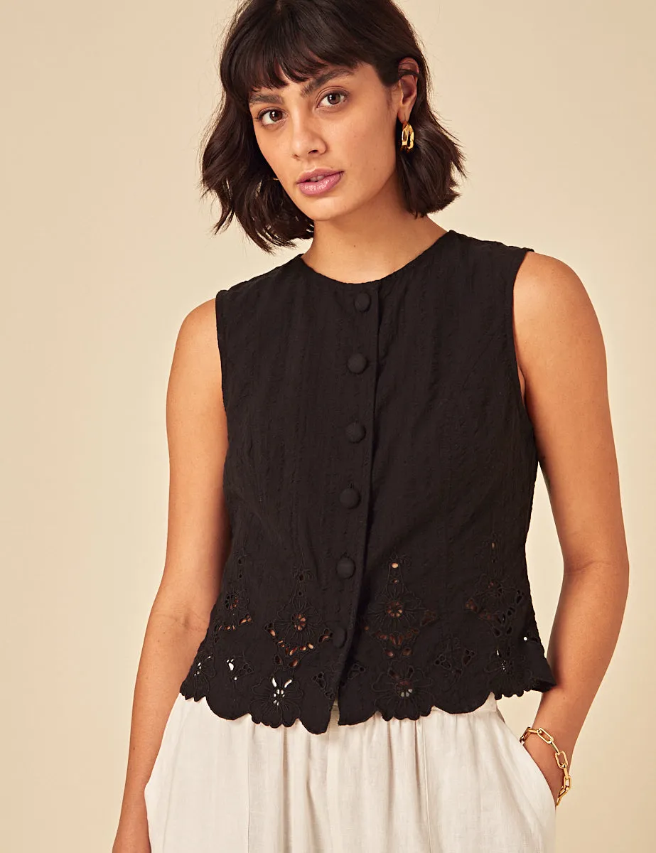 Black Sleeveless Broderie Anglaise Top sold by Nobody's Child product image thumbnail 2