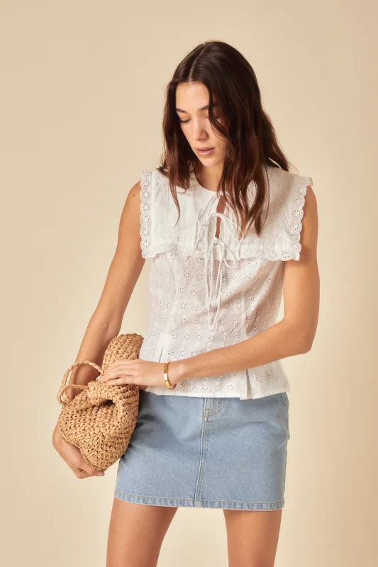 White Collar Broderie Anglaise Top sold by Nobody's Child