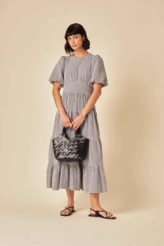 Black Gingham Tiered Ricky Midi Dress sold by Nobody's Child