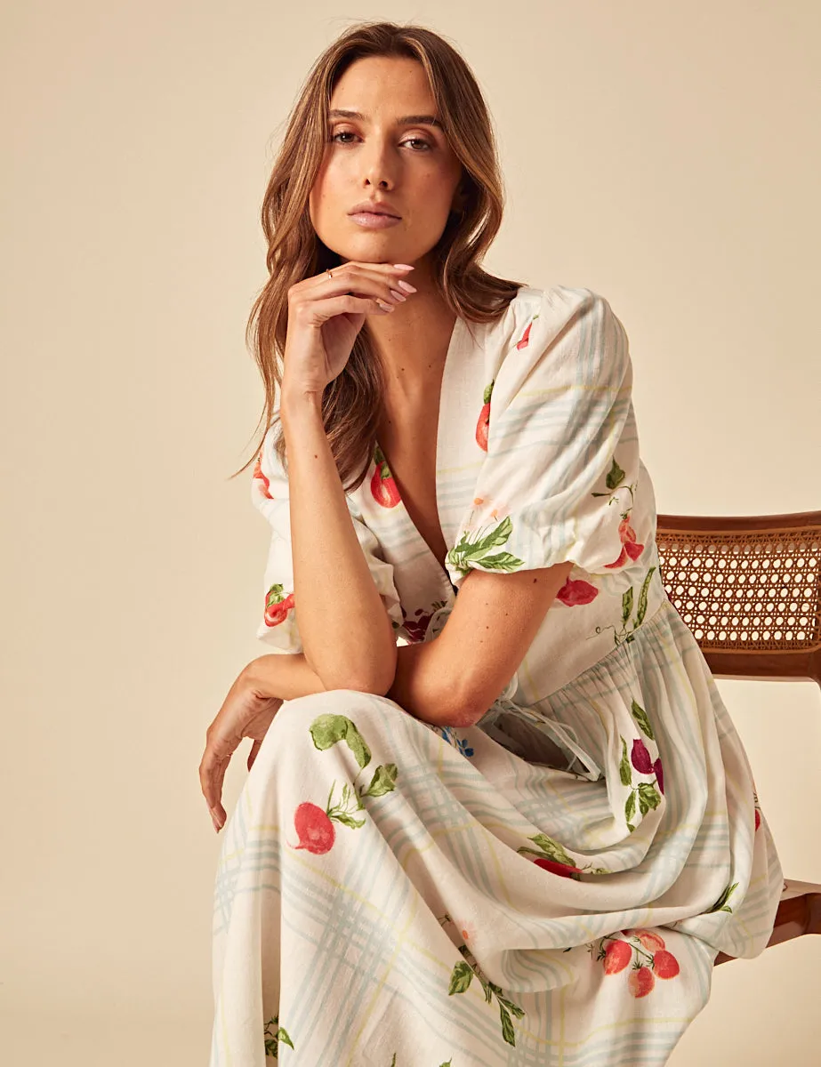 White Fruit Print Tie Front Scarla Midi Dress sold by Nobody's Child product image thumbnail 2