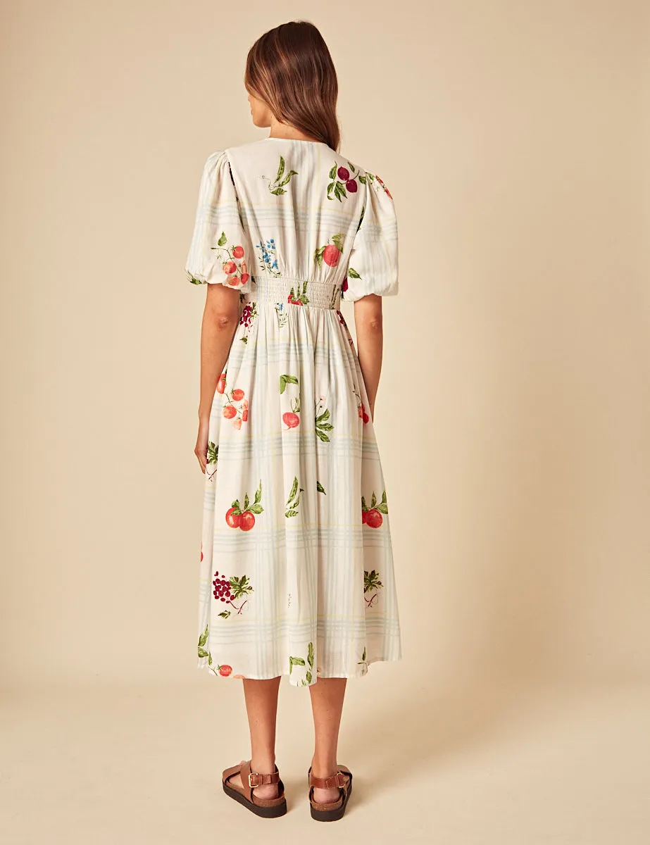White Fruit Print Tie Front Scarla Midi Dress sold by Nobody's Child product image thumbnail 4