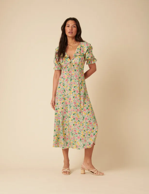 Green Floral Caitlin Midi Dress sold by Nobody's Child