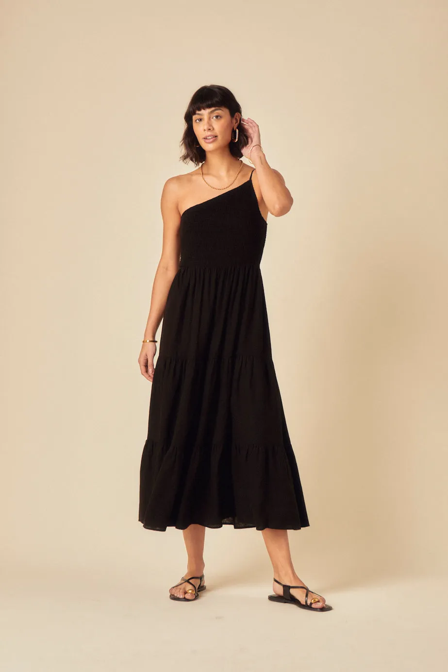 Black One Shoulder Frome Midi Dress sold by Nobody's Child product image thumbnail 4