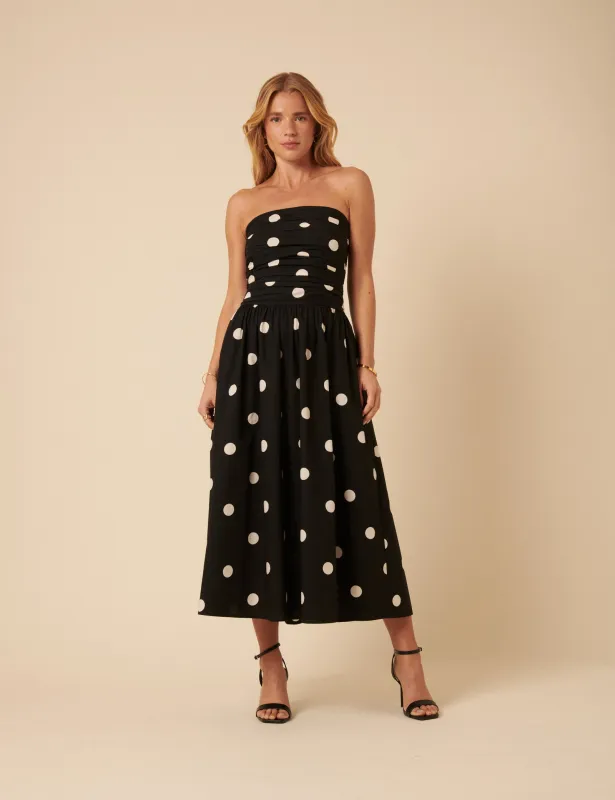 Black Polka Dot Bandeau Felicity Midi Dress sold by Nobody's Child