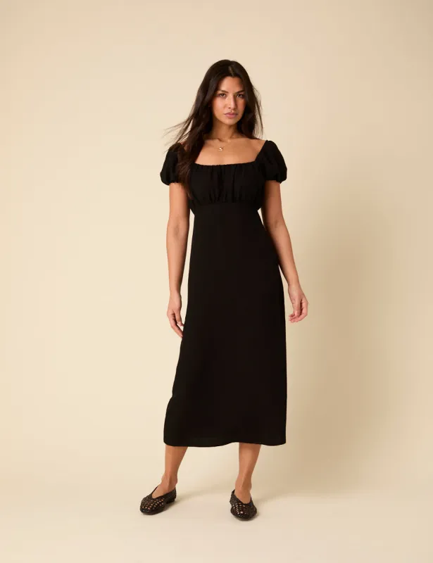 Black Puff Sleeve Raven Midi Dress sold by Nobody's Child