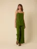 Green Linen-blend Parker Wide Leg Trousers sold by Nobody's Child