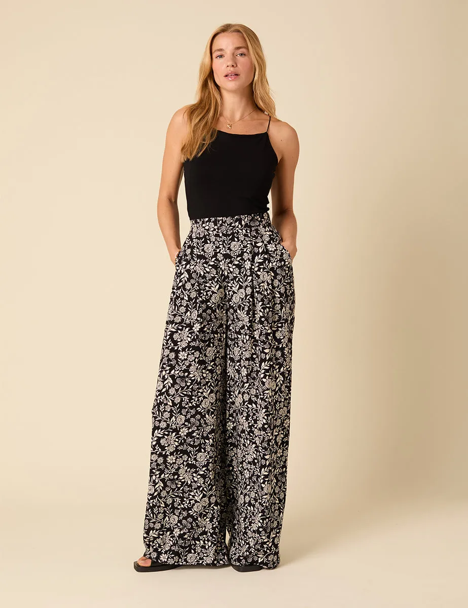 Black Floral Zeena Trousers sold by Nobody's Child
