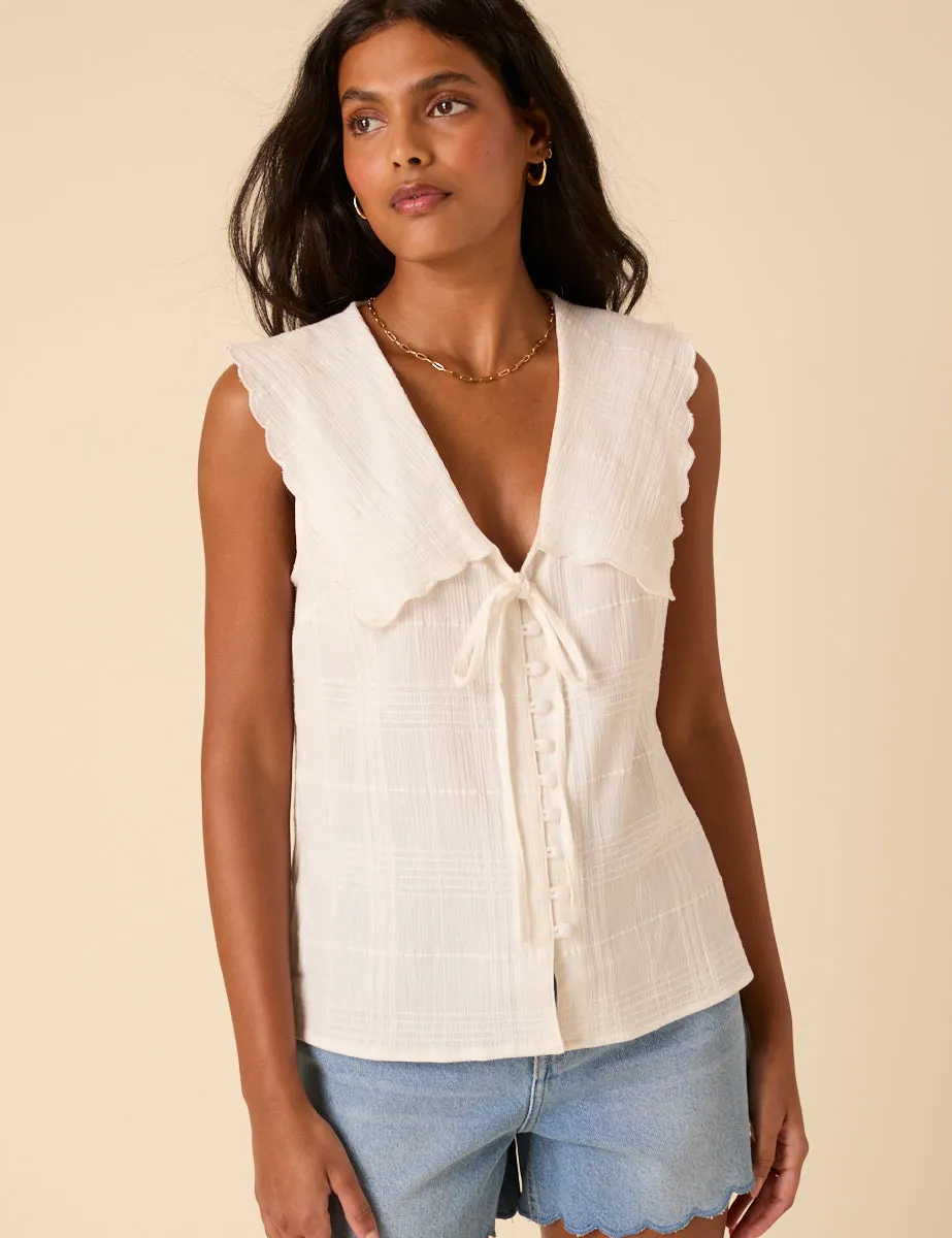 White Check Sleeveless Birdie Blouse sold by Nobody's Child