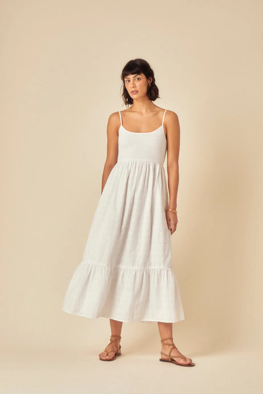White Broderie Anglaise Briar Midi Dress sold by Nobody's Child