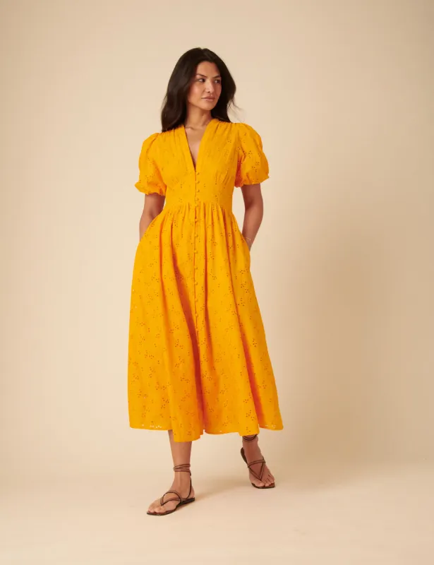 Orange Broderie Anglaise Starlight Midi Dress sold by Nobody's Child