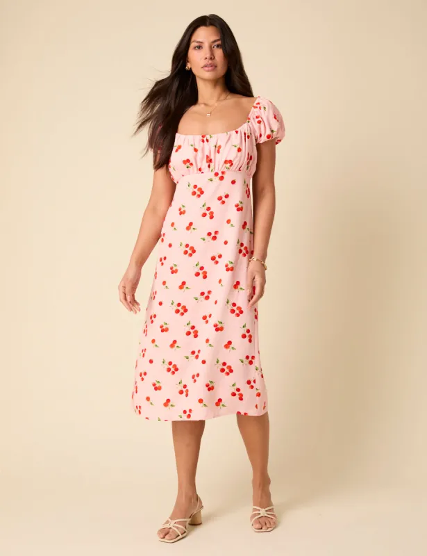 Petite Pink Tomato Print Raven Midi Dress sold by Nobody's Child