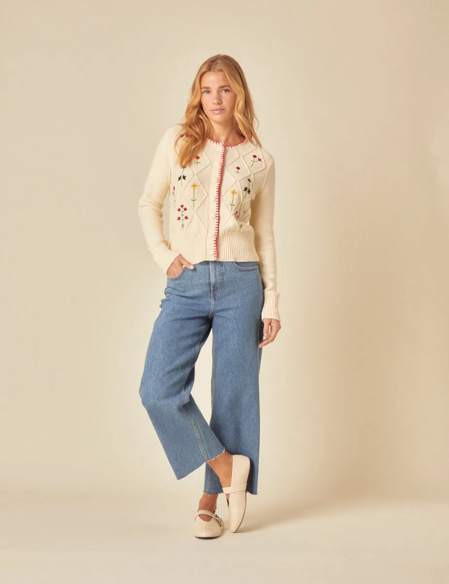 Cream Embroidered Floral Cable Knit Cardigan sold by Nobody's Child product image thumbnail 5