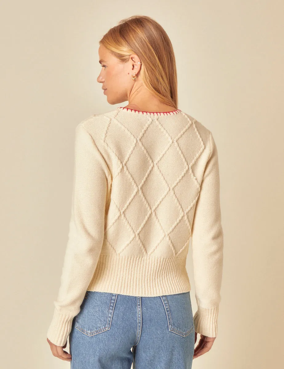 Cream Embroidered Floral Cable Knit Cardigan sold by Nobody's Child product image thumbnail 4