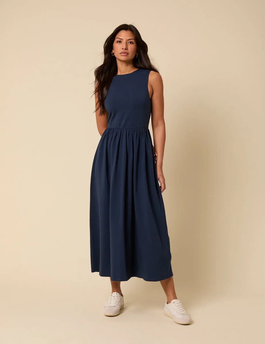 Navy Deep V Back Maxi Dress sold by Nobody's Child