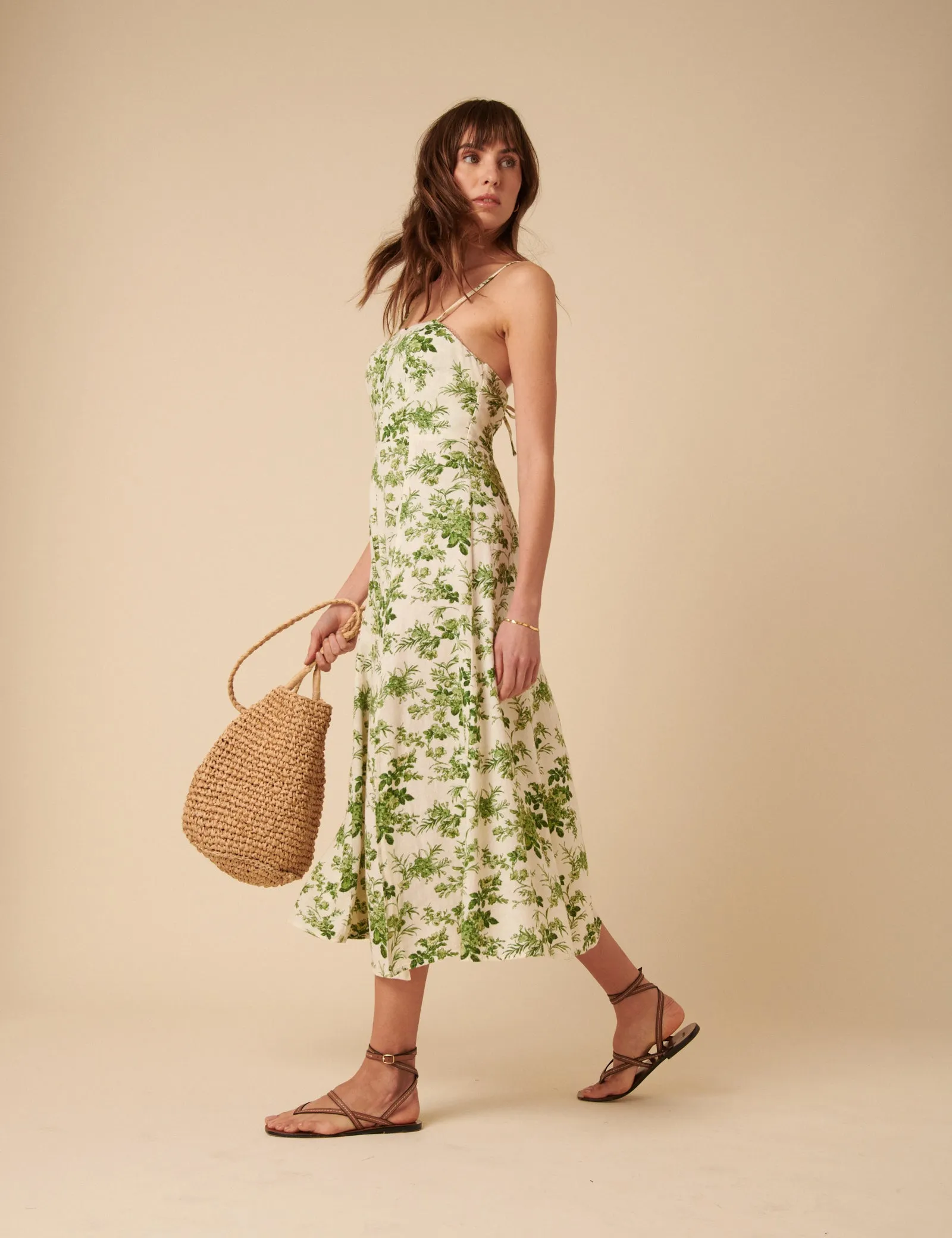 Cream Linen-blend Floral Maxine Midi Dress sold by Nobody's Child product image thumbnail 4