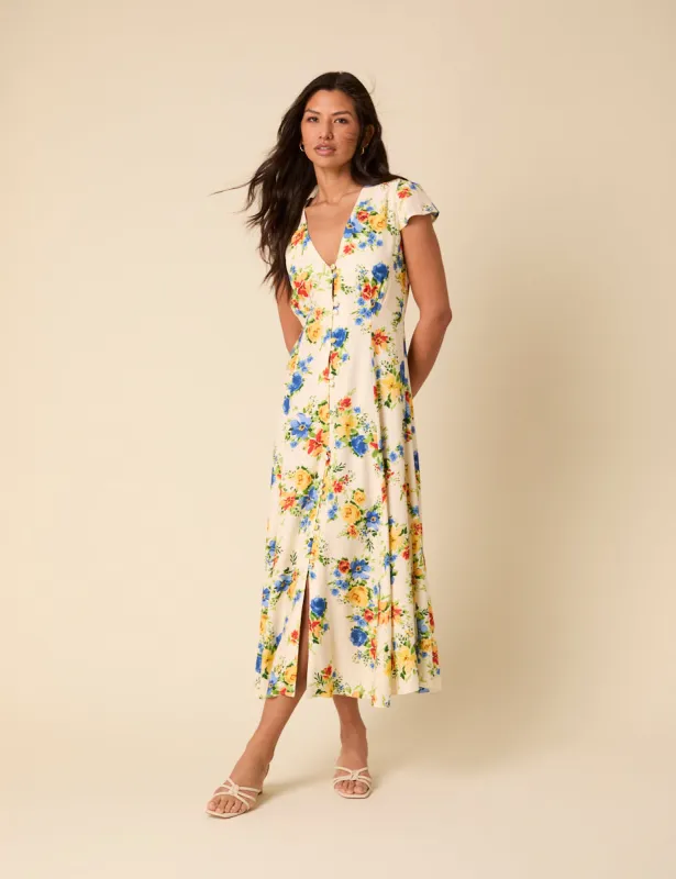 Cream Floral Avery Midi Dress sold by Nobody's Child