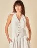 White Linen-blend Halter Neck Waistcoat sold by Nobody's Child