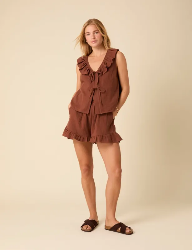 Brown Ruffle Shorts sold by Nobody's Child