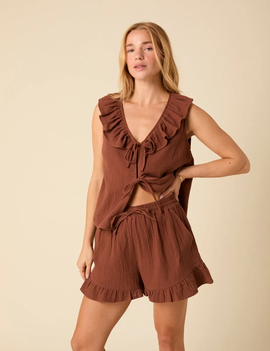 Brown Ruffle Shorts sold by Nobody's Child product image thumbnail 3