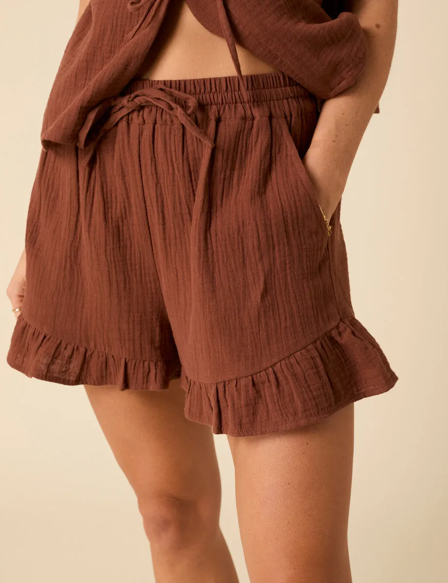 Brown Ruffle Shorts sold by Nobody's Child product image thumbnail 4