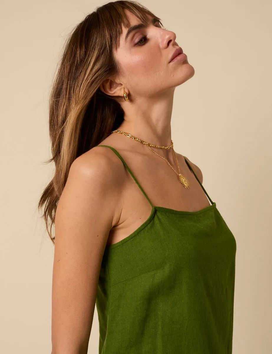 Green Linen-blend Longline Cami Top sold by Nobody's Child product image thumbnail 3