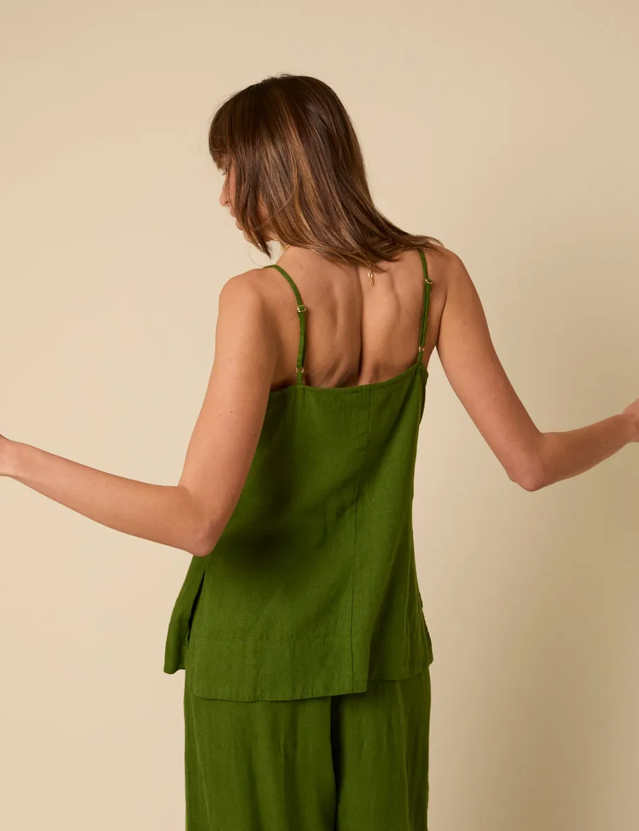 Green Linen-blend Longline Cami Top sold by Nobody's Child product image thumbnail 4