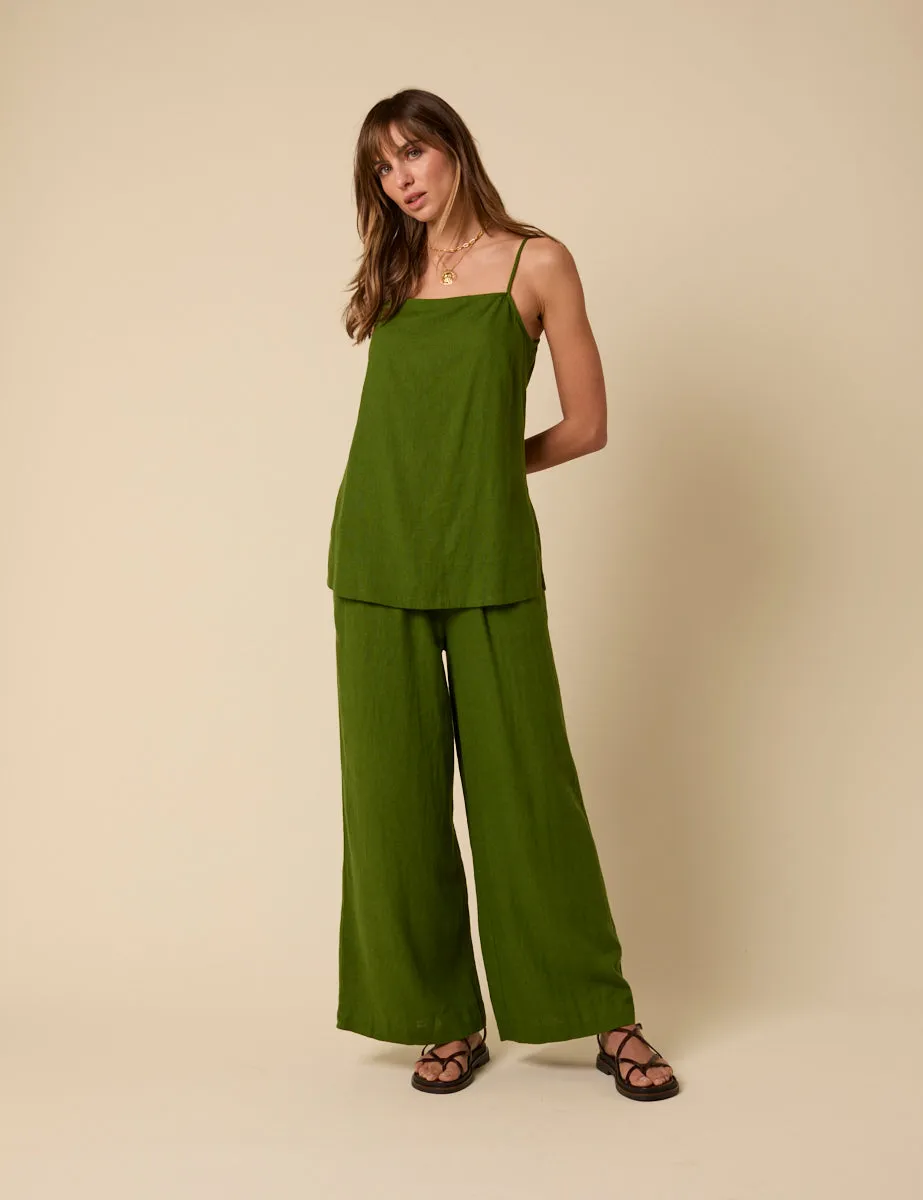 Green Linen-blend Longline Cami Top sold by Nobody's Child