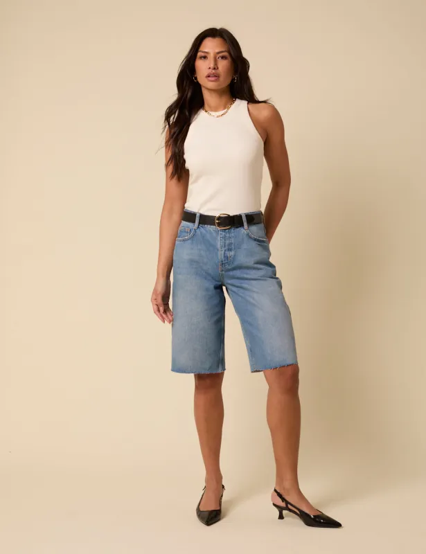 Blue Denim Relaxed Bermuda Denim Shorts sold by Nobody's Child