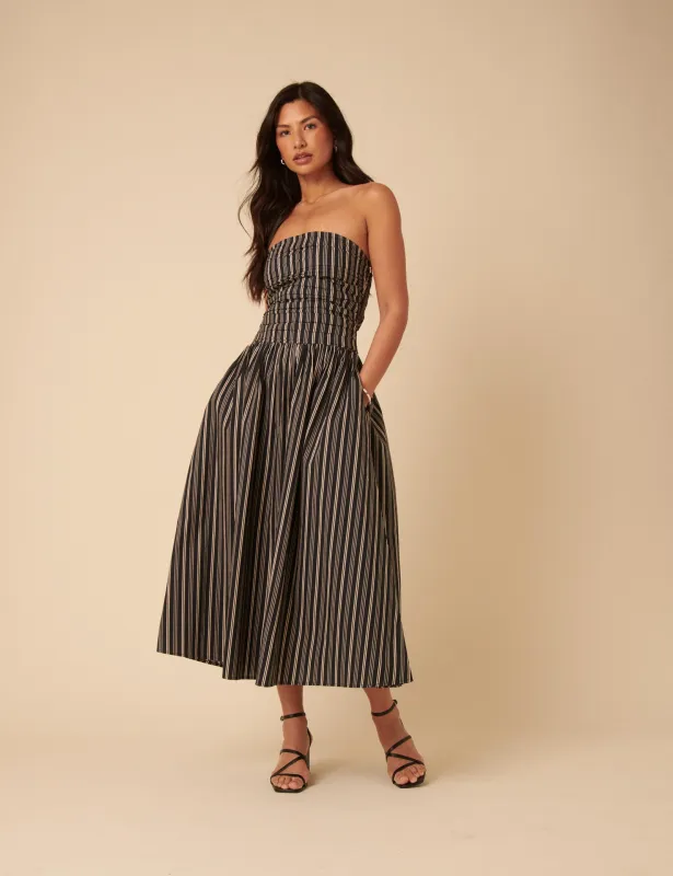Navy Pinstripe Felicity Midi Dress sold by Nobody's Child
