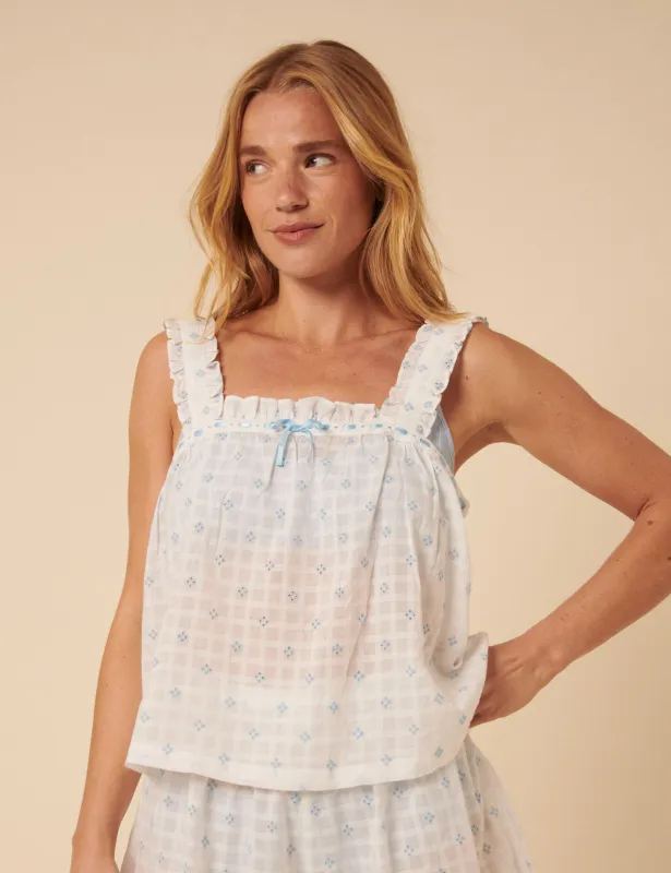 White Embroidered Frill Pyjama Top sold by Nobody's Child